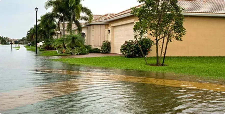 Storm floodwater across lawns and driveways on a Hillsborough County street